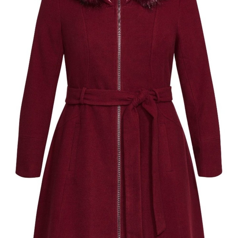 City Chic Dark Cherry Miss Mysterious Coat Brand New W/Tags Size Medium